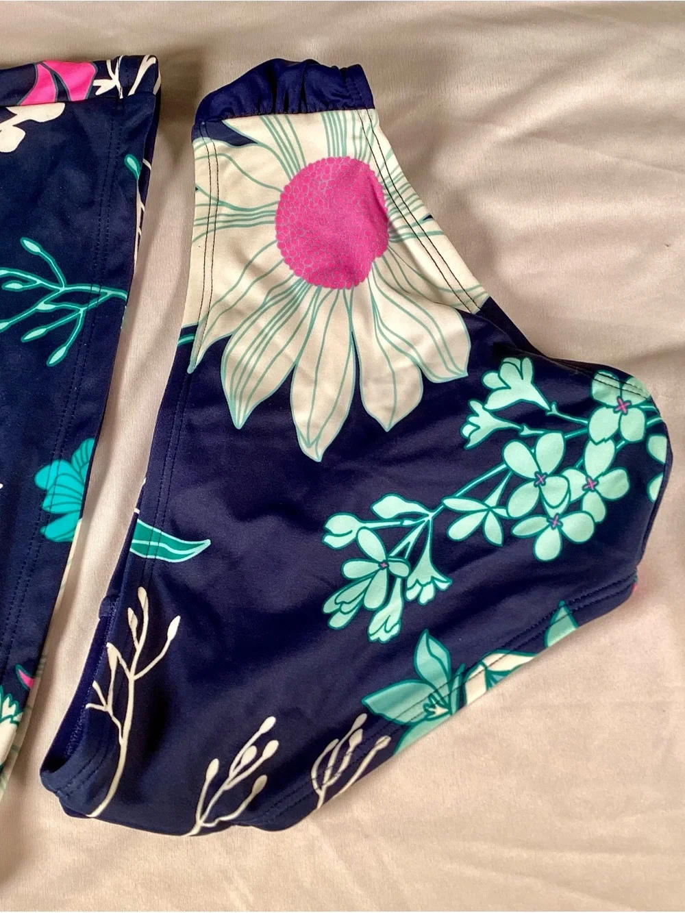 KANU SURF Girls Navy Floral Tankini with Teal & Pink Accents